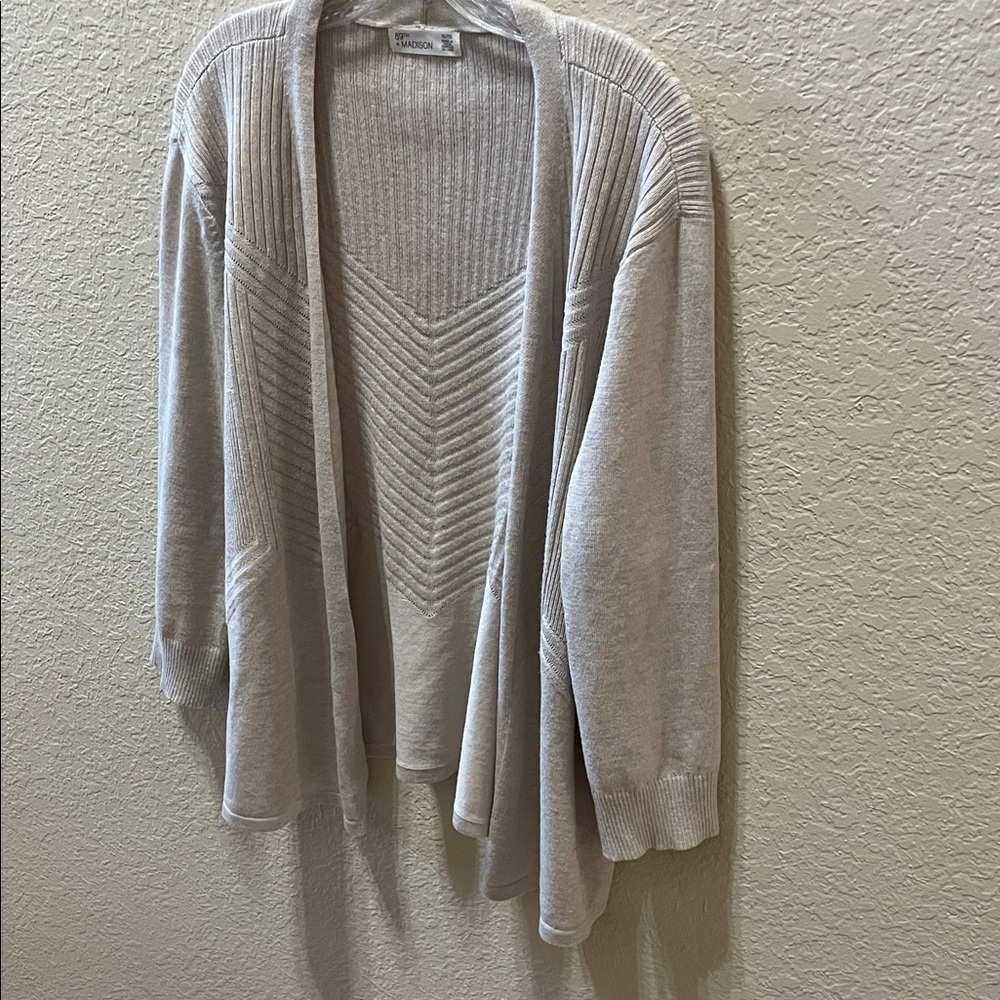 Madison Cream Open-Front Chevron Knit Cardigan
